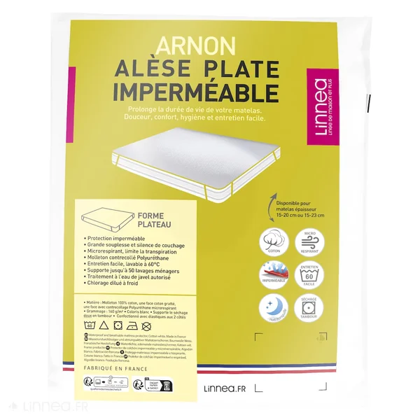Alèse plate imperméable ARNON 140x190 cm molleton 100% coton contrecollé polyuréthane
