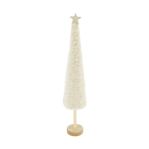 Arbre de Noël sur pied avec tissu blanc cassé Teddy - Ø 7 x H 37 cm