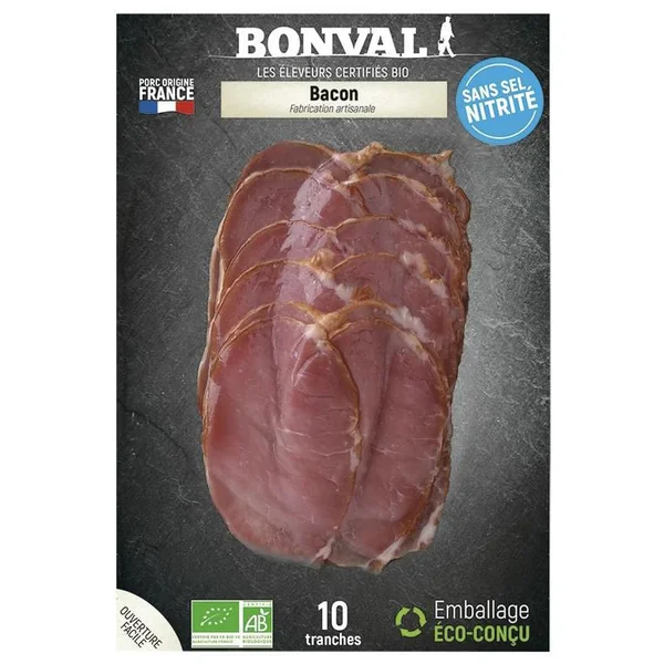 Bacon sans sel nitrité 10 tranches Bonval - 100 g