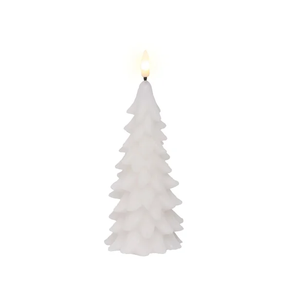 Bougie sapin blanc imitation cire à LED blanc chaud pour intérieur - Ø 8 x H 19,3 cm