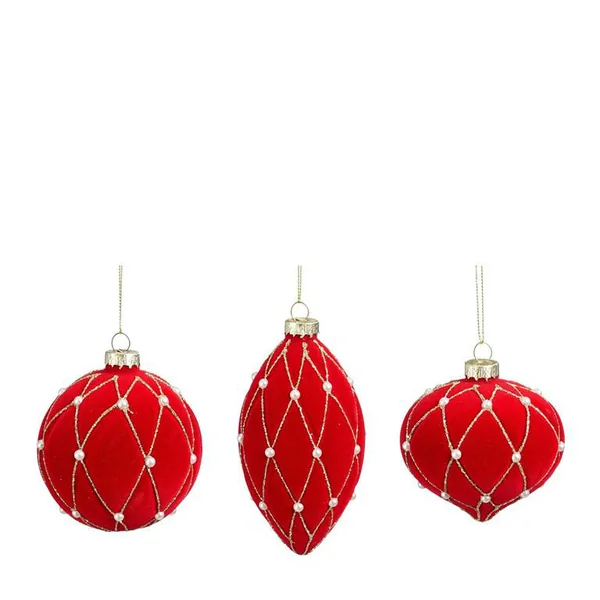 Boule de Noël en verre rouge et or - Ø 8 cm