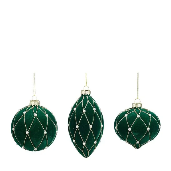Boule de Noël en verre vert et or - Ø 8 cm
