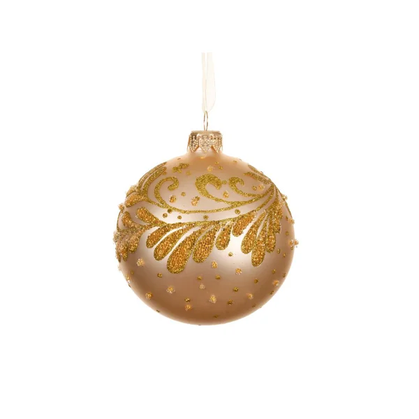 Boule en verre finition mate couleur perle avec décor feuille volute - Ø 8 cm