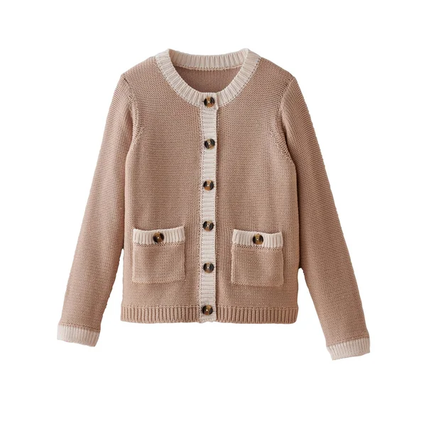 Cardigan bicolore boutonné à poches, beige / écru