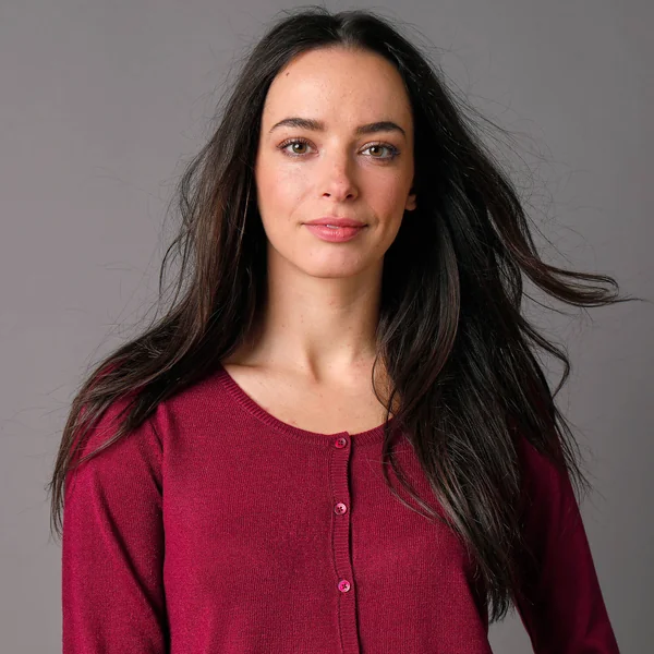 Cardigan boutonné col rond uni, toucher doux, prune