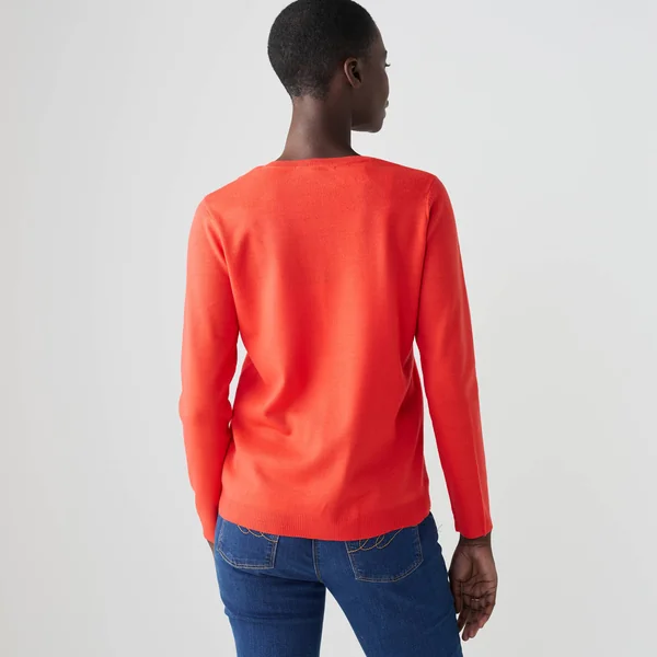 Cardigan boutonné col rond uni, toucher doux, rouge