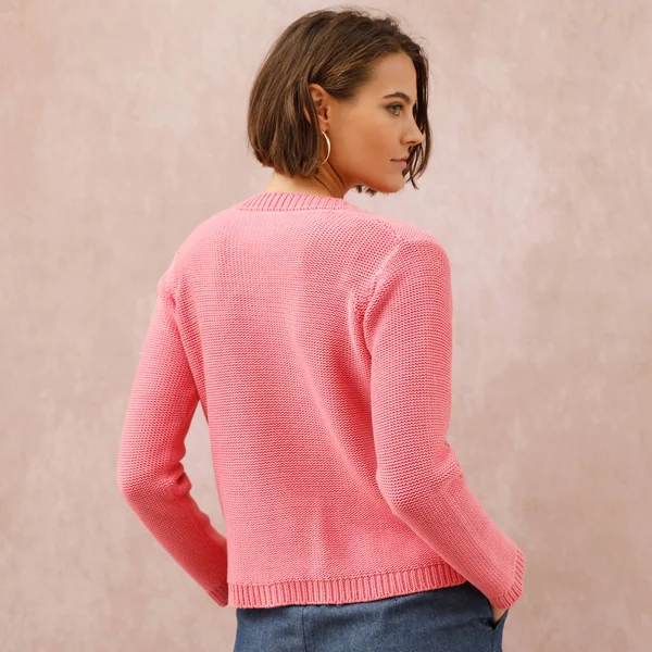 Cardigan uni boutonné à poches, rose