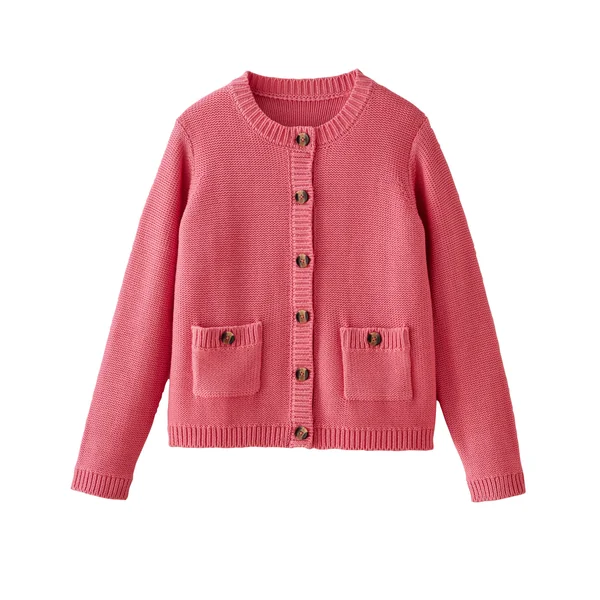 Cardigan uni boutonné à poches, rose