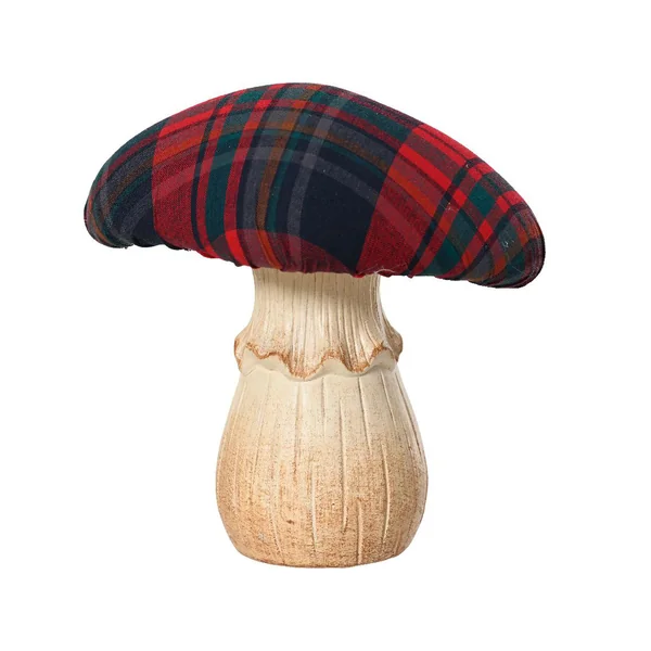 Champignon à chapeau tartan en terre cuite - 14 x 18 x 18,5 cm