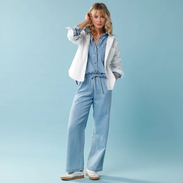 Chemise en denim Spécial Petite, coupe loose , blanc