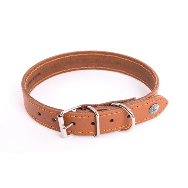 Collier pour chien en cuir coloris cognac orange Martin Sellier Flash - taille 18/35