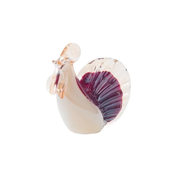 Coq décoratif en verre sulfure blanc et rouge Max - 13 x 5,5 x 13 cm