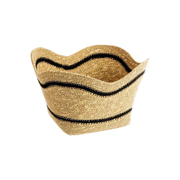 Corbeille tulipe en osier naturel rayé noir petit modèle - 24 x 24 x 16 cm