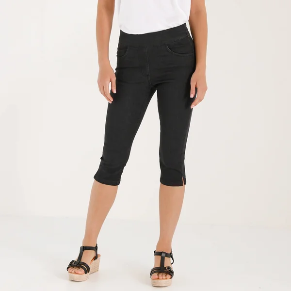 Corsaire fuselé ultra stretch, maille effet jean, black