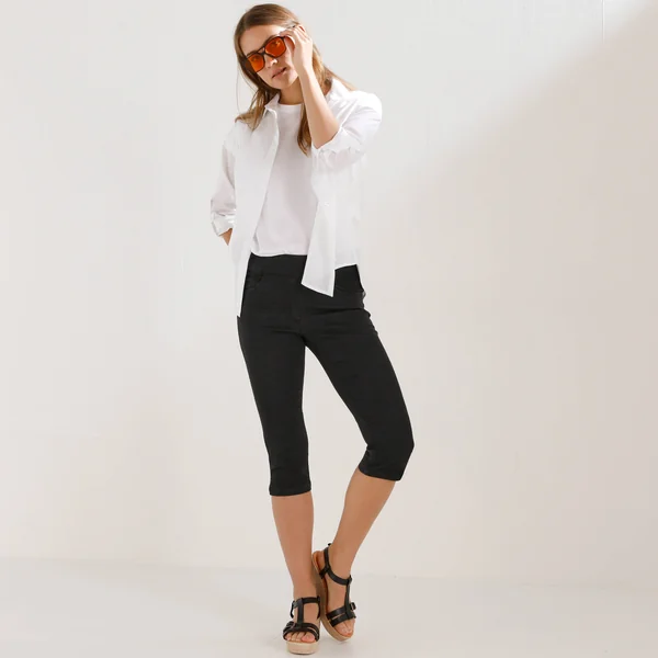 Corsaire fuselé ultra stretch, maille effet jean, black