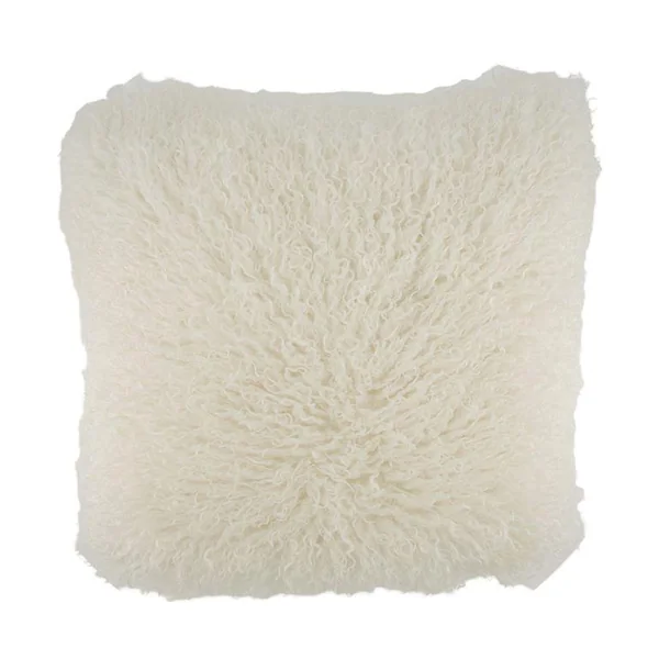 Coussin blanc en polyester imitation fausse fourrure - 45 x 45 x 12 cm