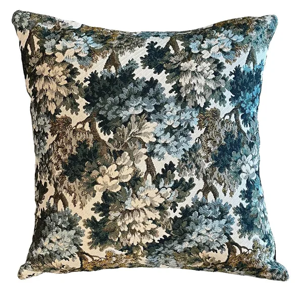 Coussin imprimé floral vert émeraude en PE/coton Aubusson - 45 x 45 cm