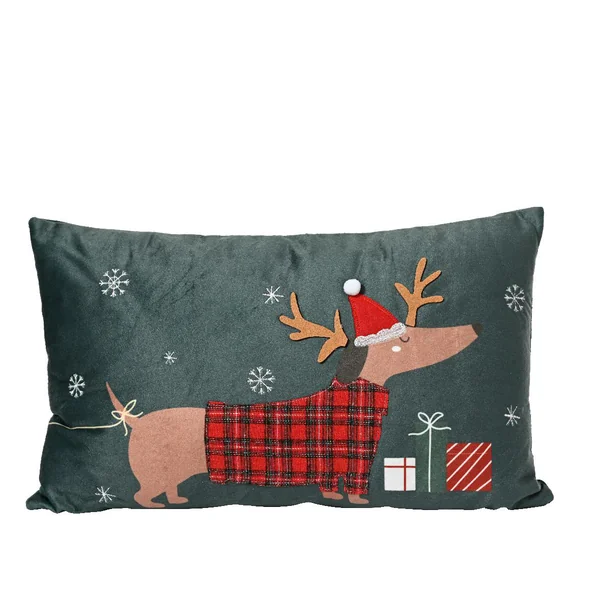 Coussin vert en polyester imprimé Chien de Noël - 50 x 30 x 8 cm