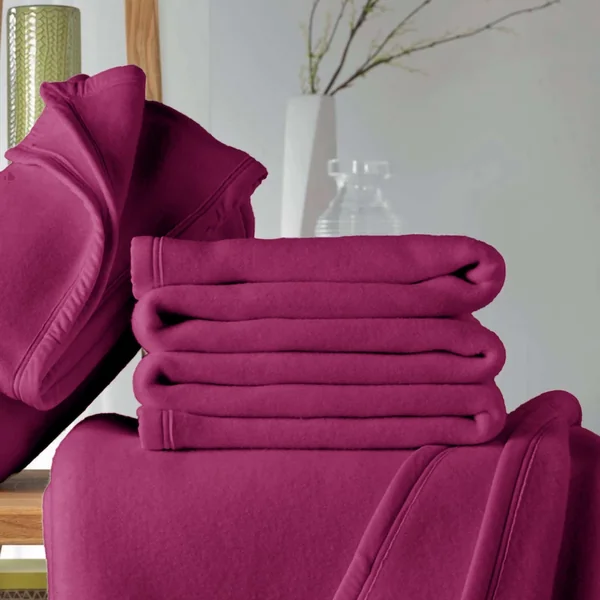 Couverture polaire 180x220 cm 100% Polyester 350 g/m2 TEDDY Violet Prune