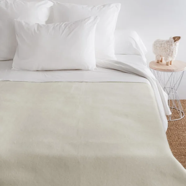 Couverture pure laine vierge Woolmark 500g/m², VOLTA 180x240 cm Blanc Naturel
