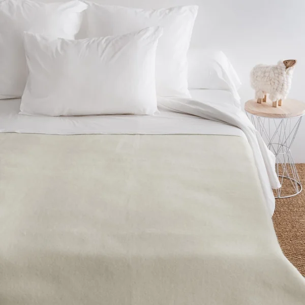 Couverture pure laine vierge Woolmark 500g/m², VOLTA 220x240 cm Blanc Naturel