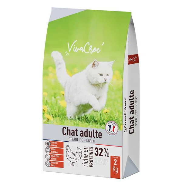 Croquettes light pour chat adulte stérilisé au poulet VivaCroc – 2 kg
