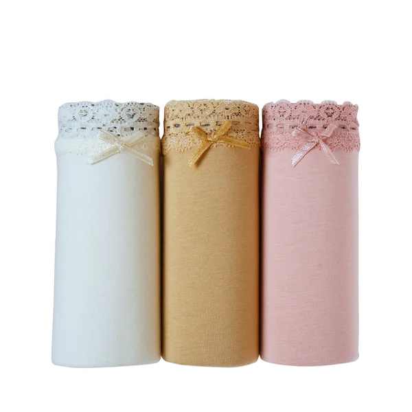 Culotte coton et dentelle forme maxi - lot de 3, ivoire + beige + rose