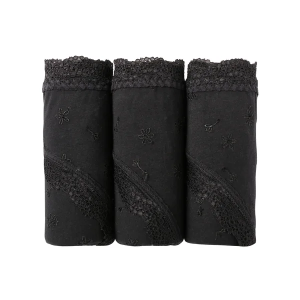 Culotte coton et dentelle stretch forme midi taille haute - lot de 3, noir