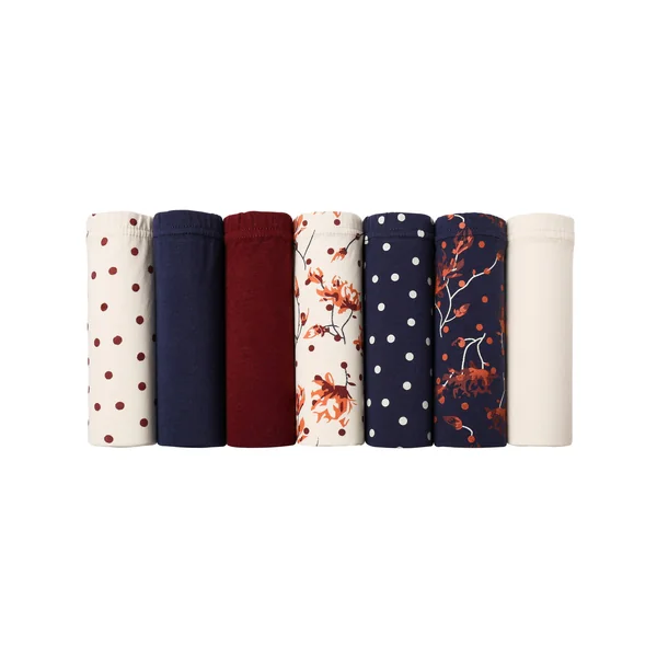Culotte coton forme maxi unie et imprimée fleur - lot de 7 , bordeaux / marine