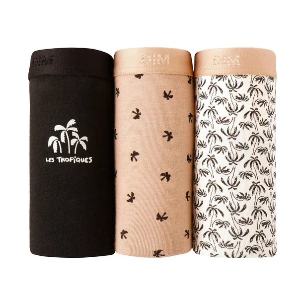 Culotte coton stretch "Les Pockets" imprimé palmier – lot de 3, ivoire / noir