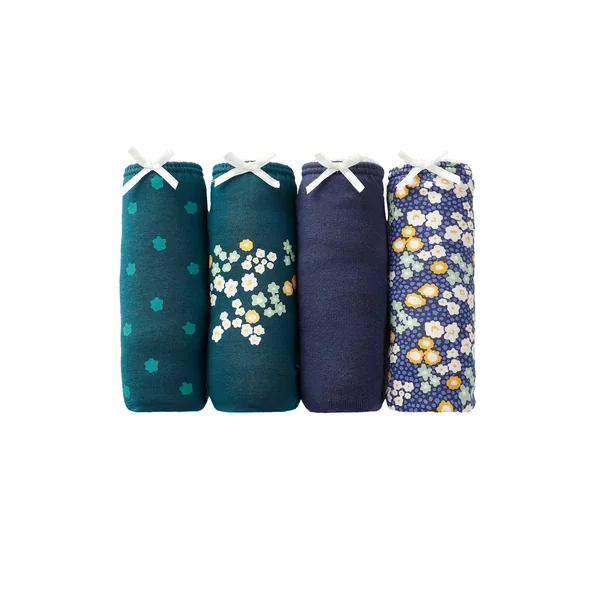 Culotte forme maxi coton stretch imprimé "fleurs" - lot de 4, bleu / vert