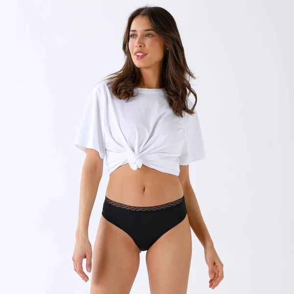 Culotte midi taille haute microfibre et dentelle - lot de 2, noir