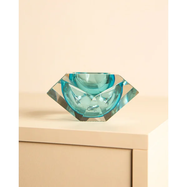 “Diamond” Ashtray in Turquoise Murano by Flavio Poli for Seguso