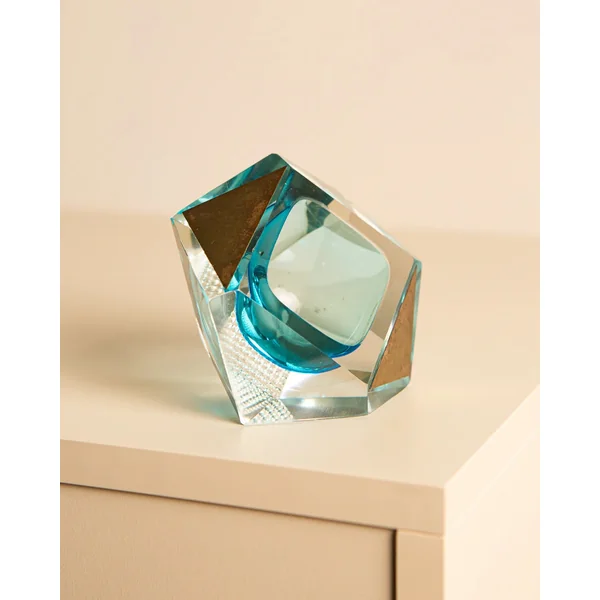 “Diamond” Ashtray in Turquoise Murano by Flavio Poli for Seguso