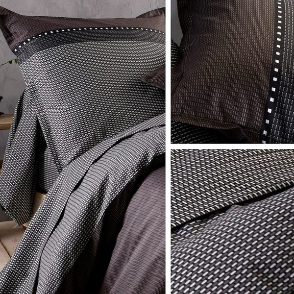 Drap housse imprimé 120x200 cm bonnet 30 cm satin de coton ENZO noir