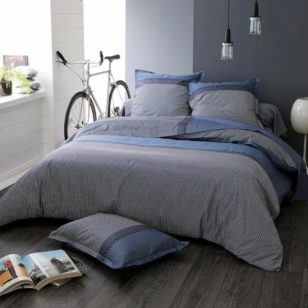 Drap housse imprimé 90x200 cm bonnet 30 cm satin de coton ENZO bleu
