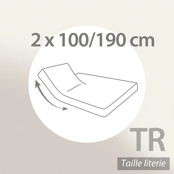 Drap housse relaxation uni 2x100x190 cm 100% coton ALTO Alu - TR Tête relevable uniquement