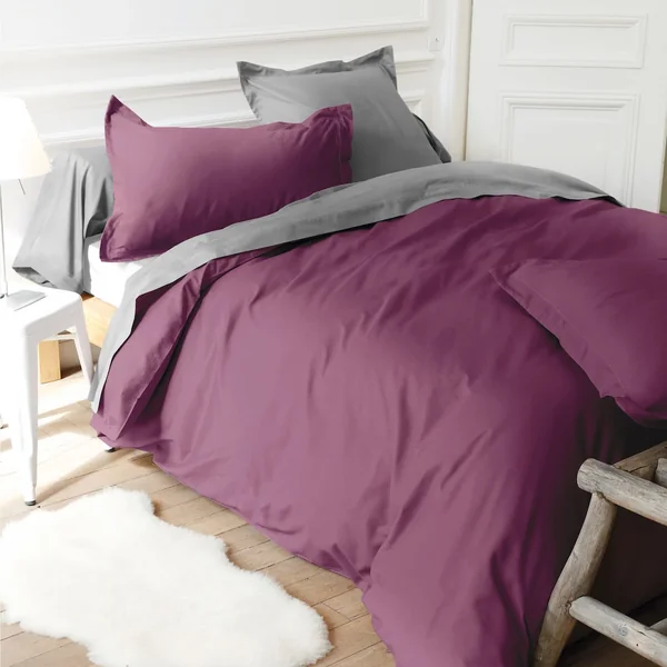Drap housse uni 100x200 cm bonnet 50 cm 100% coton ALTO violet Raisin