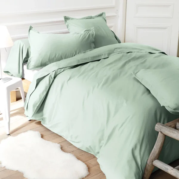 Drap housse uni 100x220 cm bonnet 30 cm 100% coton ALTO vert fleur d'amandier