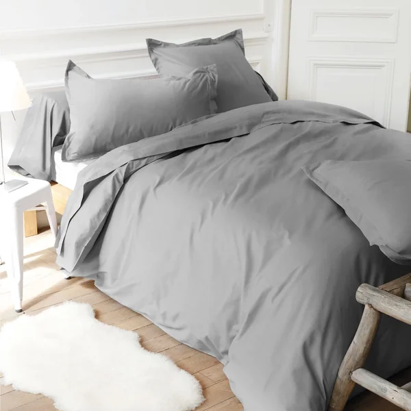 Drap housse uni 200x220 cm bonnet 40 cm 100% coton ALTO gris Alu