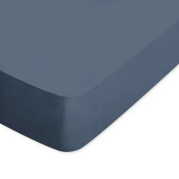 Drap housse uni 70x220 cm bonnet 30 cm 100% coton ALTO bleu Jean