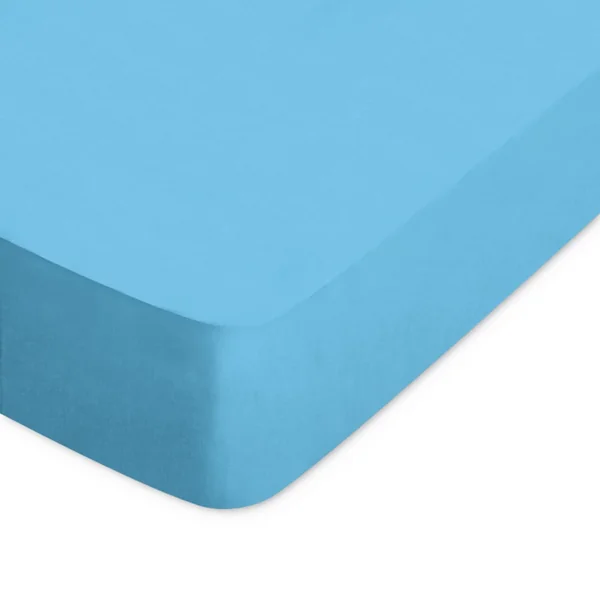 Drap housse uni 90x220 cm bonnet 40 cm 100% coton ALTO bleu sky