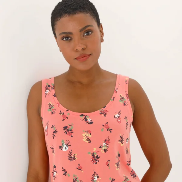 Débardeur bretelles larges en coton, imprimé fleuri, corail