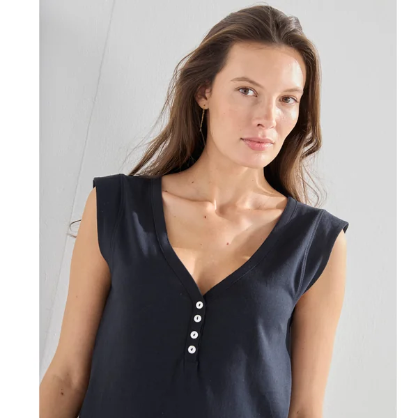 Débardeur col V, détail dos broderie anglaise, noir