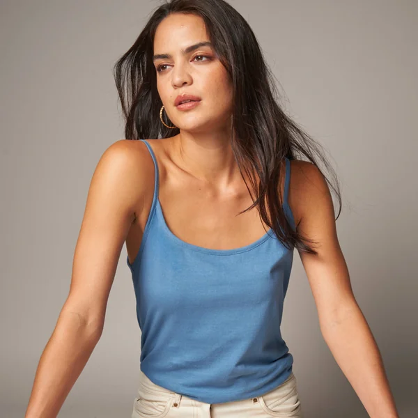 Débardeur fines bretelles uni, bleu denim