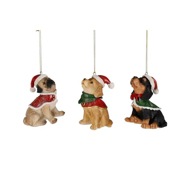 Décoration à suspendre en résine chien marron avec bonnet de Noël - 6,5 x 4,5 x 8 cm
