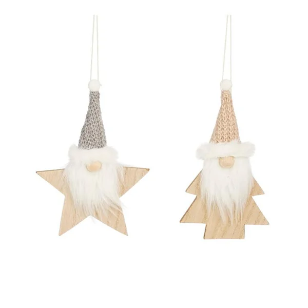 Décoration à suspendre gnome en bois - 16 x 9 cm
