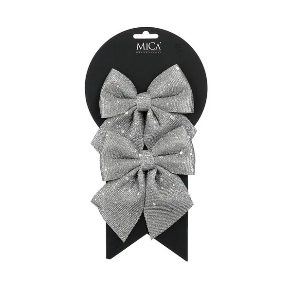 Ensemble de 2 nœuds décoratifs en tissu argent - 12 x 13 cm