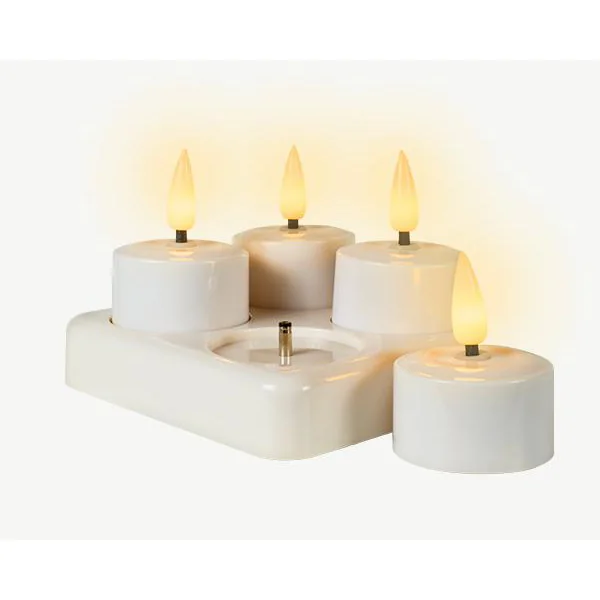 Ensemble de 4 bougies LED rechargeables à effet flamme blanc chaud - Ø 4 x H 5 cm