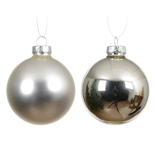 Ensemble de 6 boules en verre brillant et mat argent - Ø 8 cm
